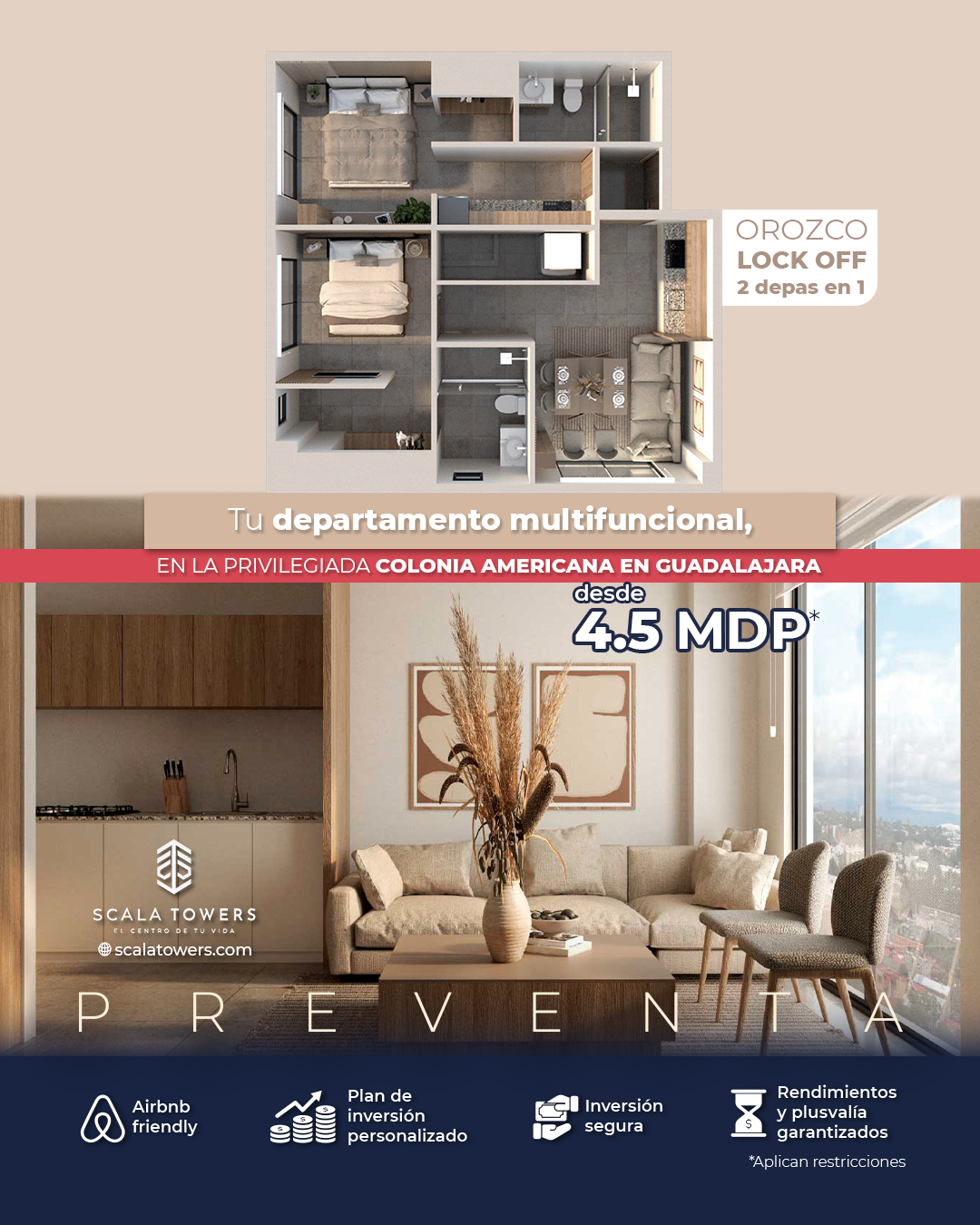 scala towers departamento-en-preventa-lock-off-dos-departamentos-en-uno